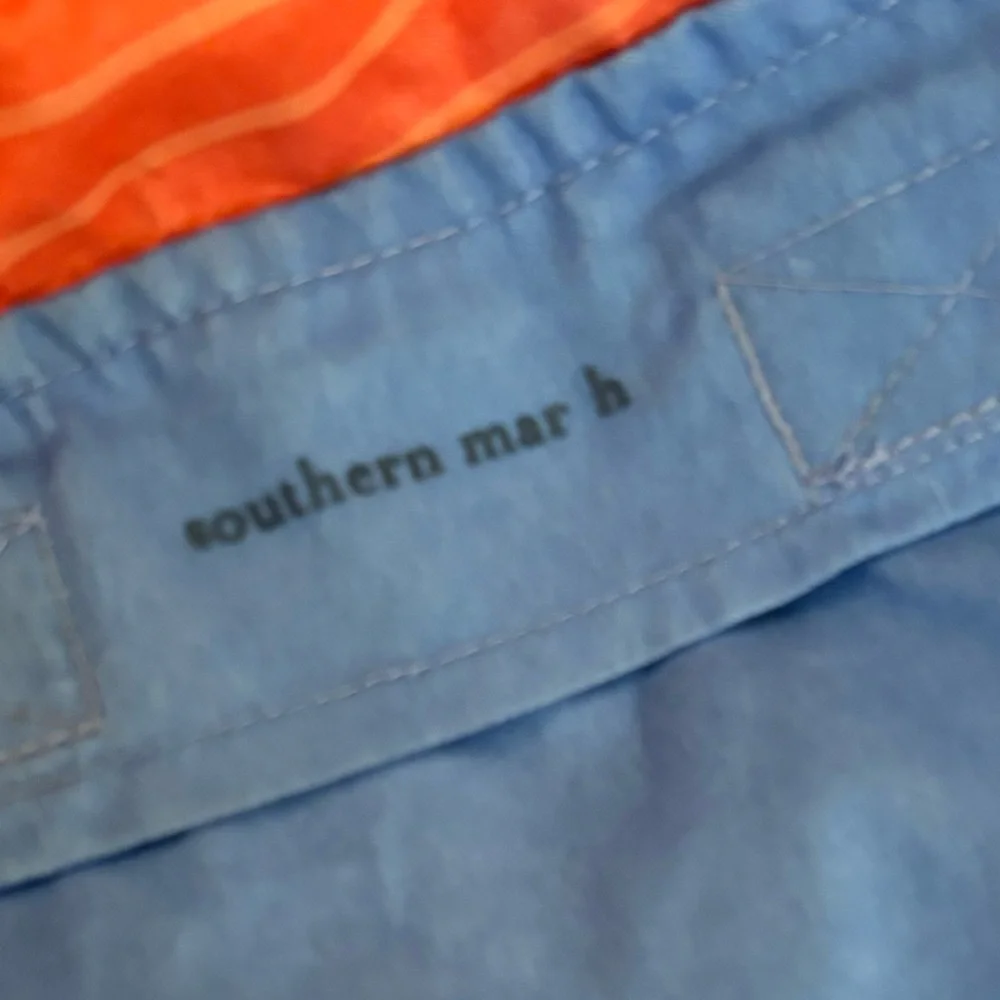 Southern Marsh Men’s XS Blue/Orange Striped Swim Trunks